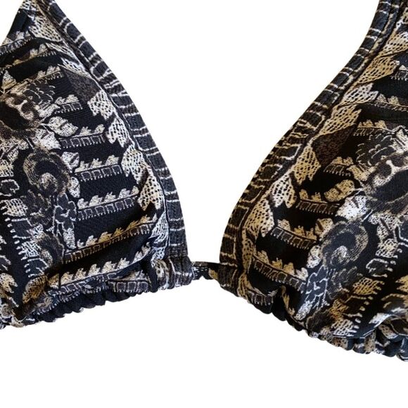 Athleta Martina Geometric Print String Triangle Bikini Top XS Black White Tan - Picture 6 of 11